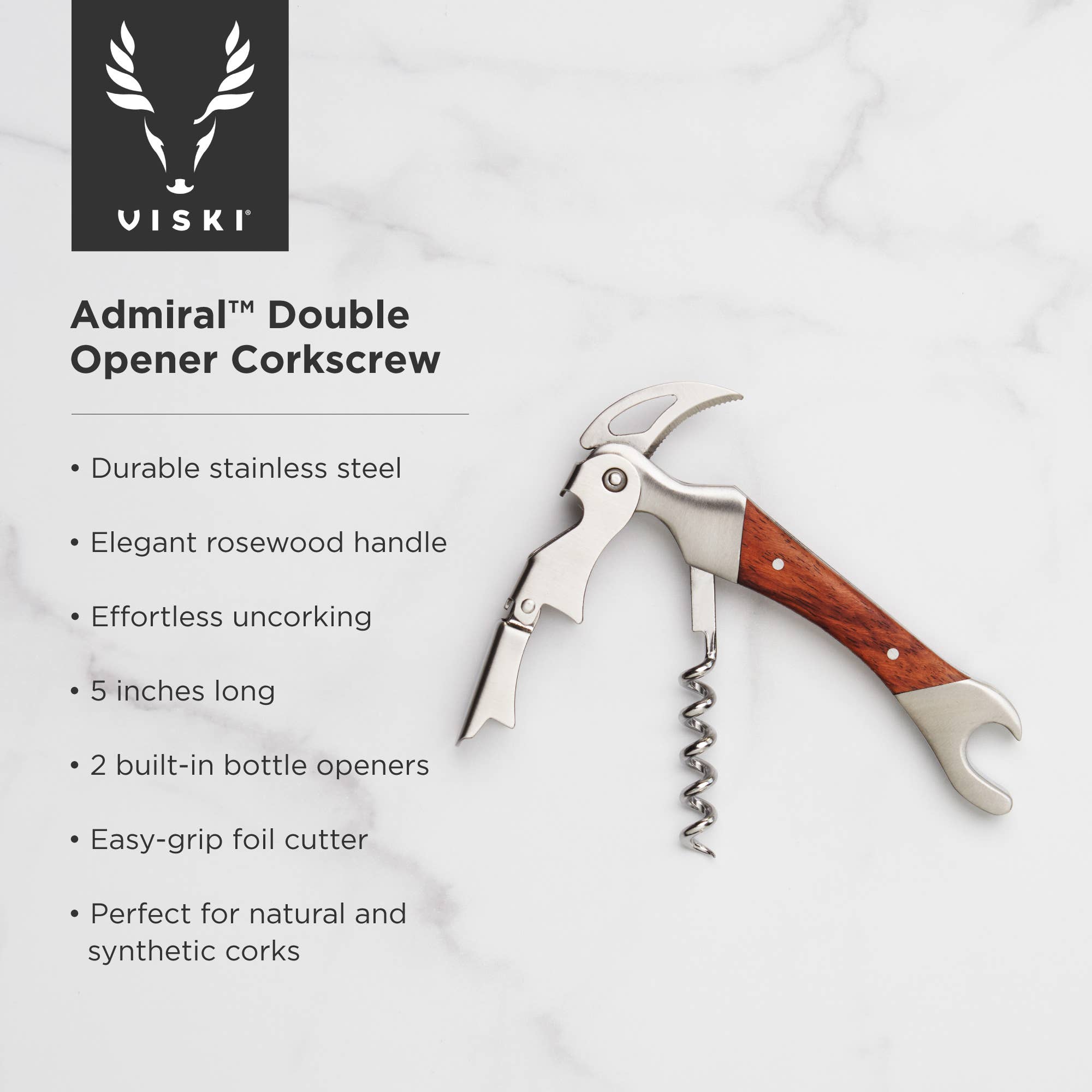 Admiral™ Rosewood Double-Hinged Corkscrew & Foil Cutter