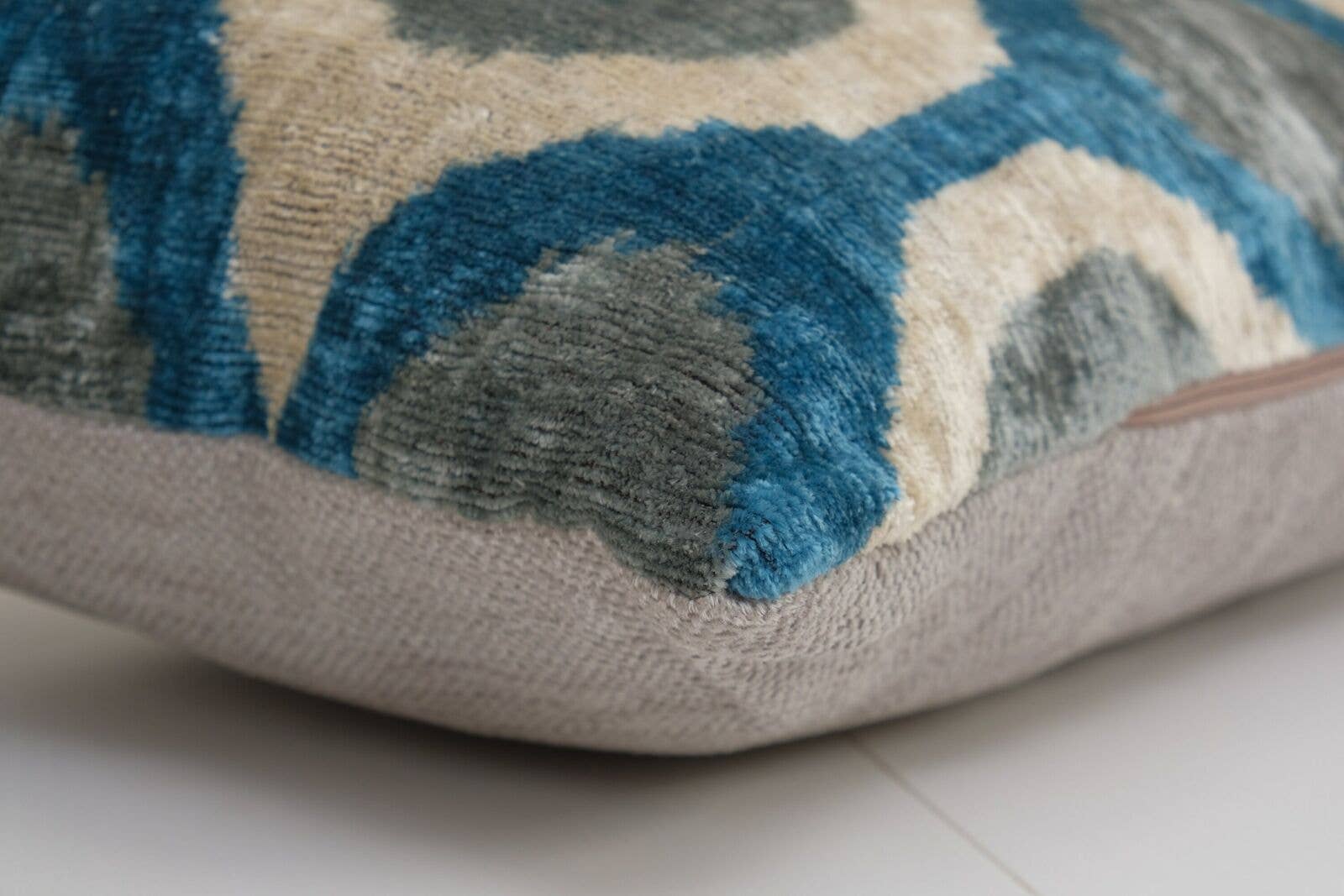 Ikat Blue Lumbar Pillow - Silk Ikat Velvet Pillow - Lumbar