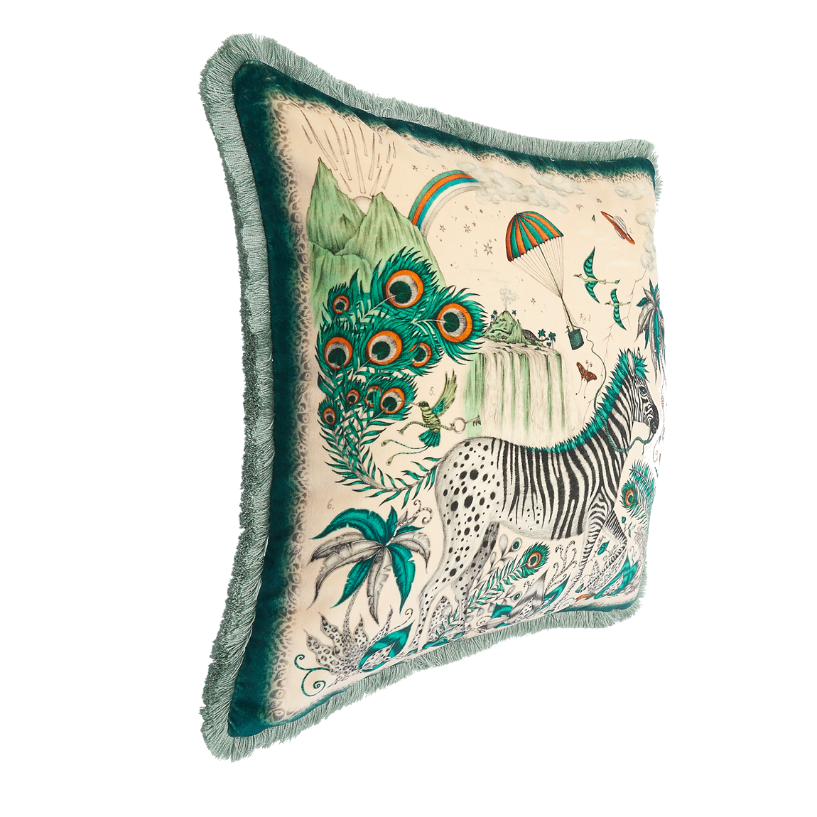 Lost World Luxury Velvet Cushion: Teal