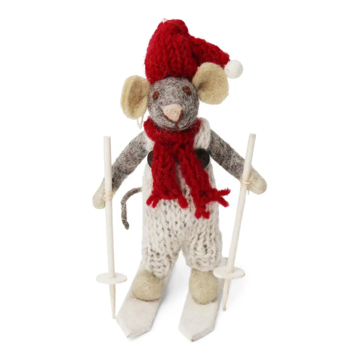 Small Grey Boy Mouse On Skis, Grey Pants