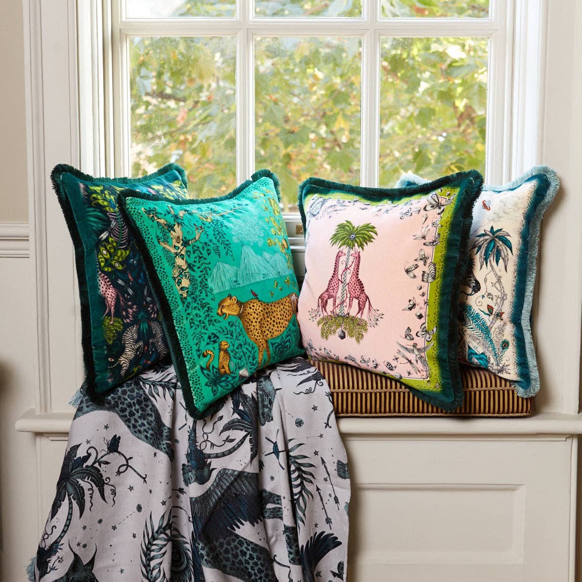 Lost World Luxury Velvet Cushion: Teal