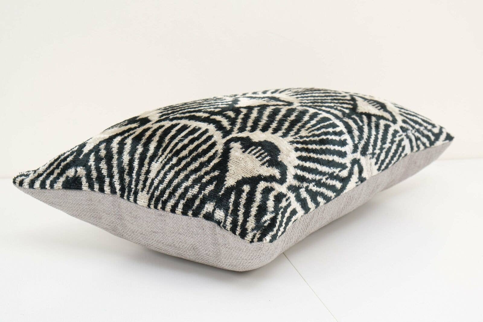 Geometric Design Ikat Velvet Pillow - Black Ethnic Silk