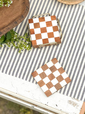 Checkered Wood Coasters with Stand