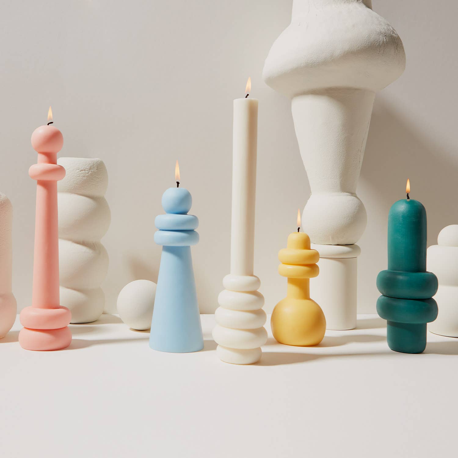 Spindle Candle Con - White