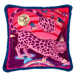 Snow Leopard Luxury Velvet Cushion: Flame