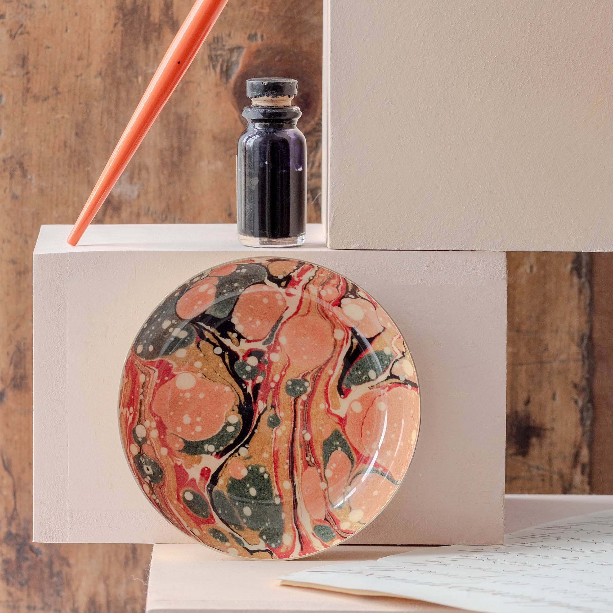 Round Enamel Tray, Marbled