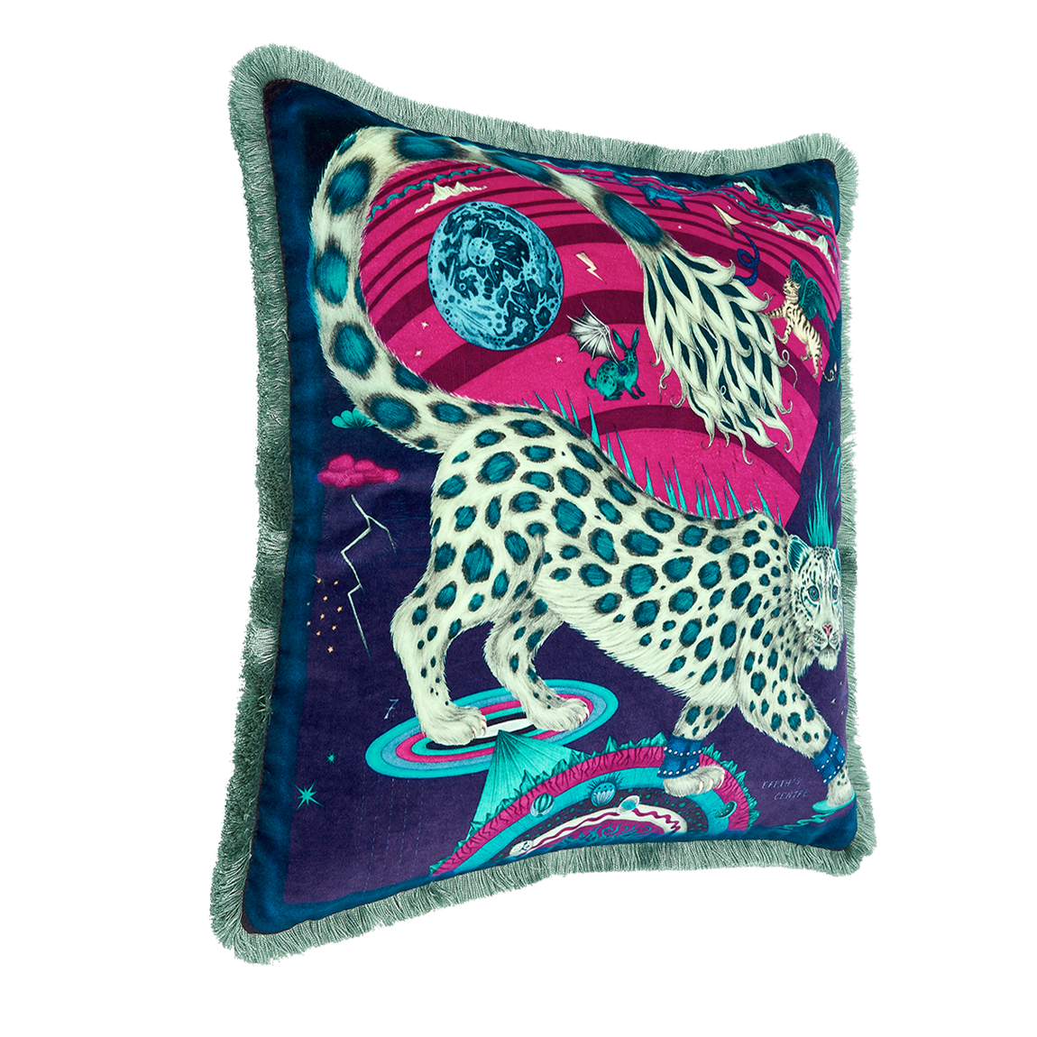 Snow Leopard Luxury Velvet Cushion: Flame