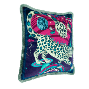 Snow Leopard Luxury Velvet Cushion: Flame