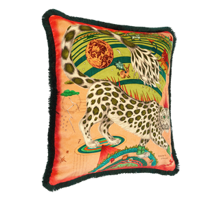 Snow Leopard Luxury Velvet Cushion: Flame