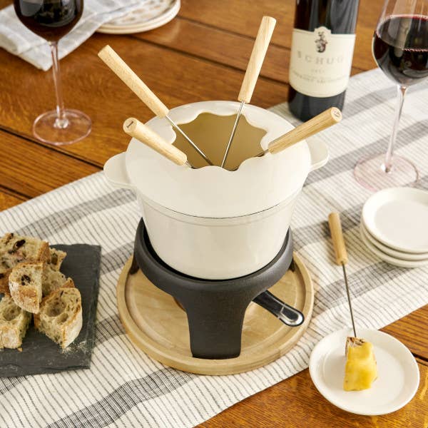 Enamel Coated-Finish Cast Iron Fondue Set