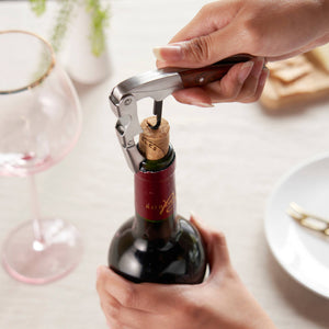 Double Hinged Stainless Steel Corkscrew w Ebony Wood Handle