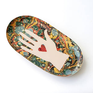 Oval Enamel Tray, Heart in Hand