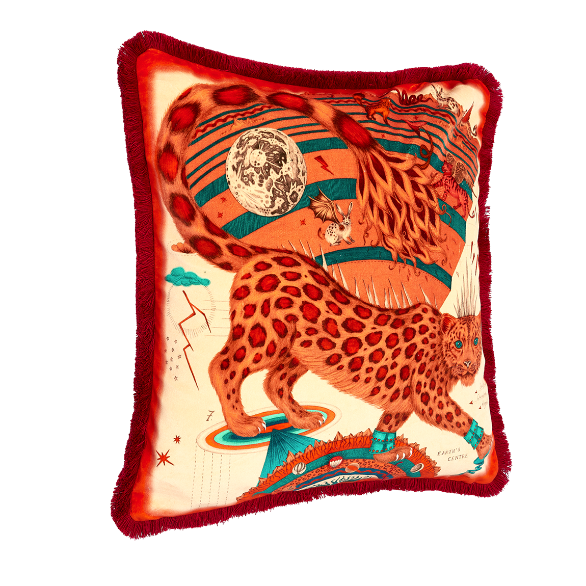 Snow Leopard Luxury Velvet Cushion: Flame