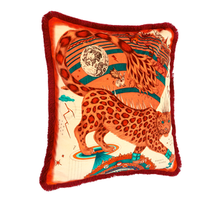 Snow Leopard Luxury Velvet Cushion: Flame