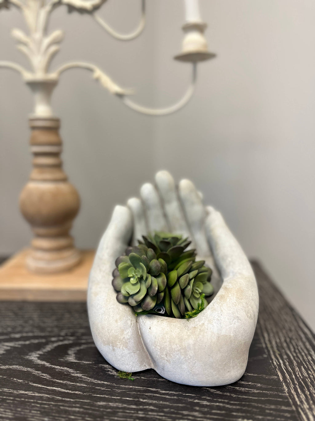 Cement Hands Planter/Candle Holder: Small