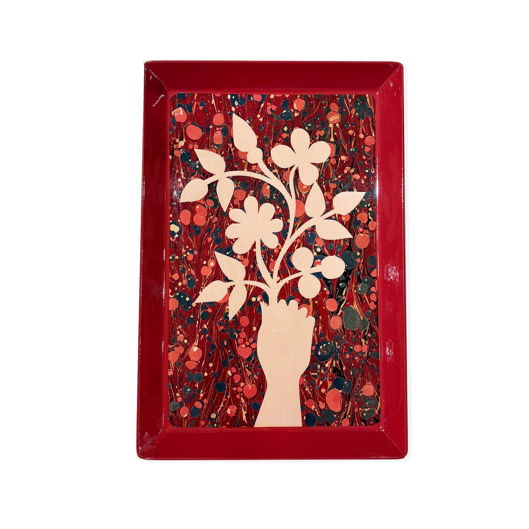 Rectangle Enamel Printed Tray, Posy in Hand