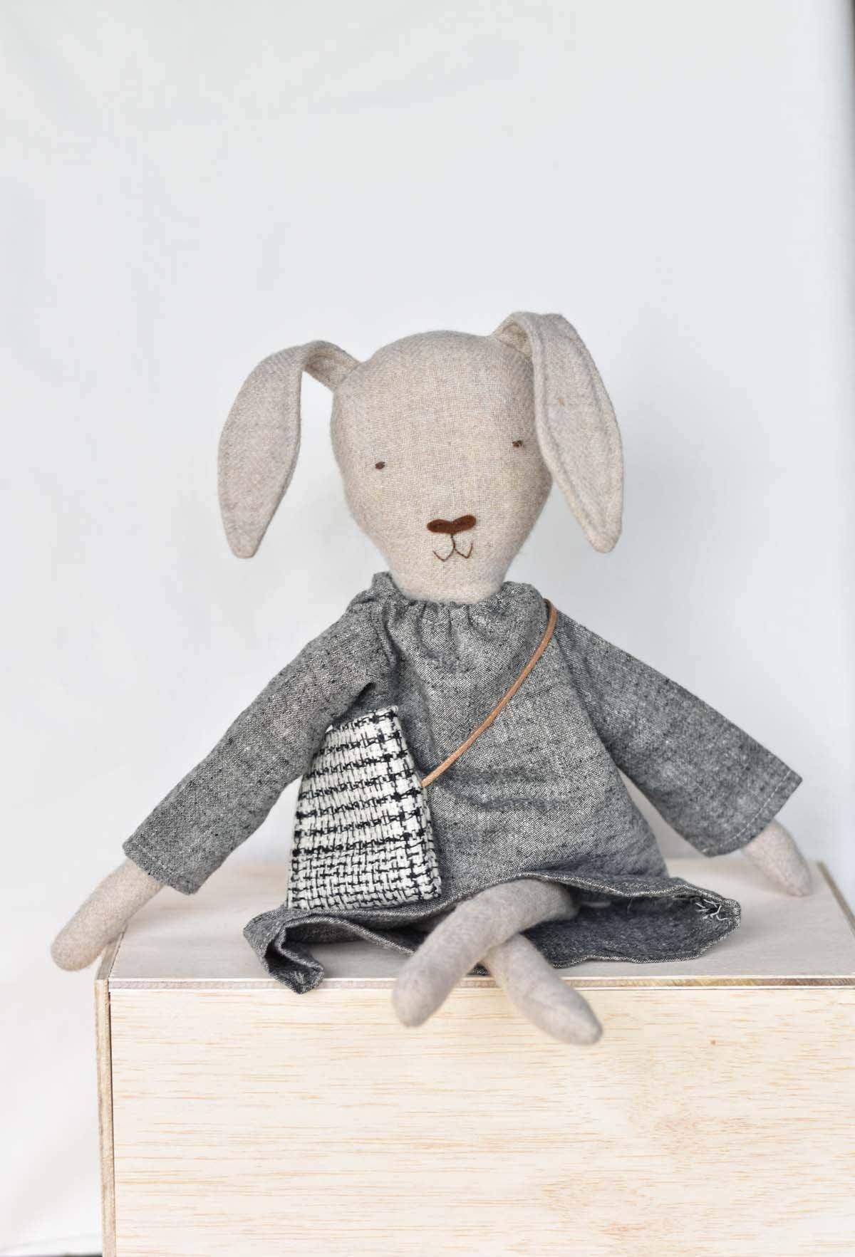 Ruthie The Rabbit Doll, Charcoal Chambray Day Dress