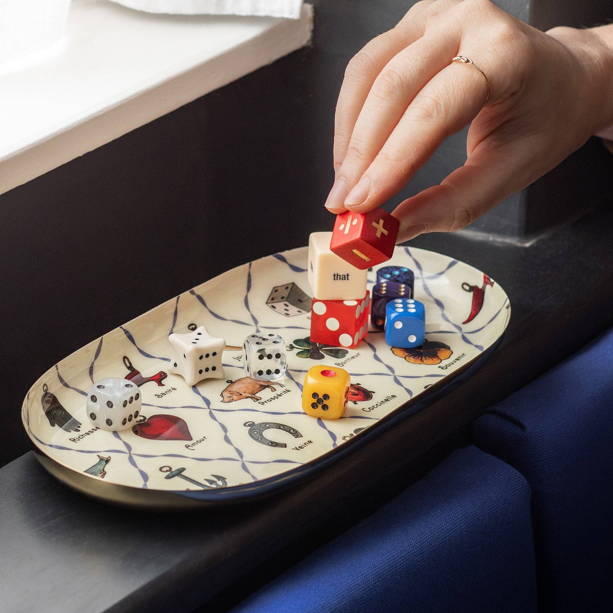 Oval Enamel Tray, Charms