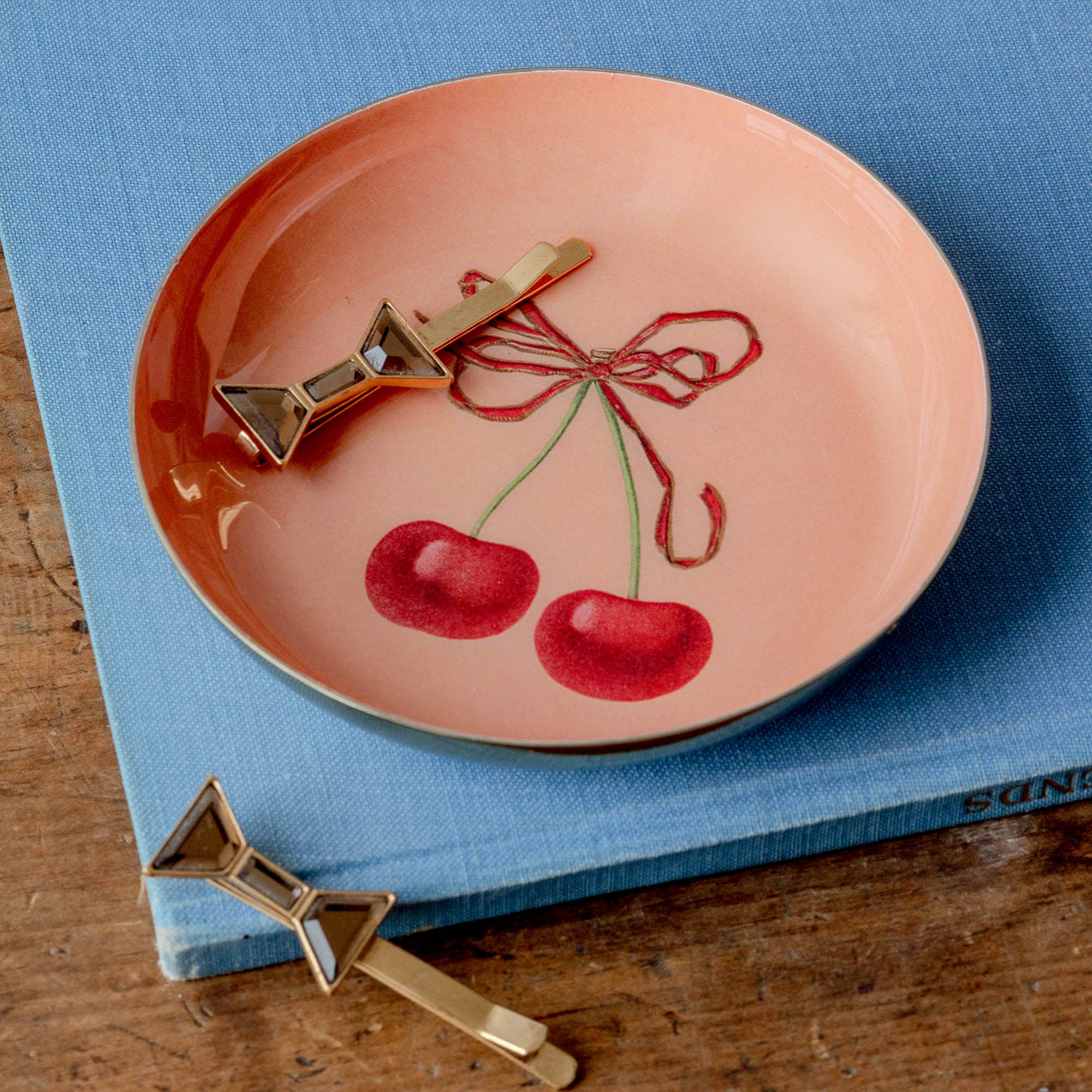 Round Enamel Tray, Cherries