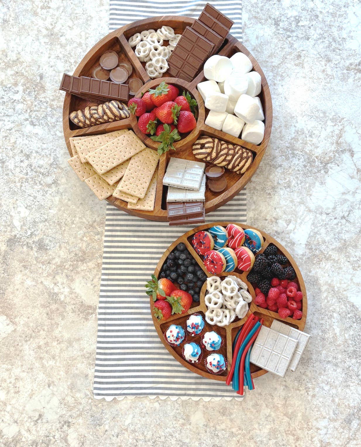 Small Divided Round Wood Tray