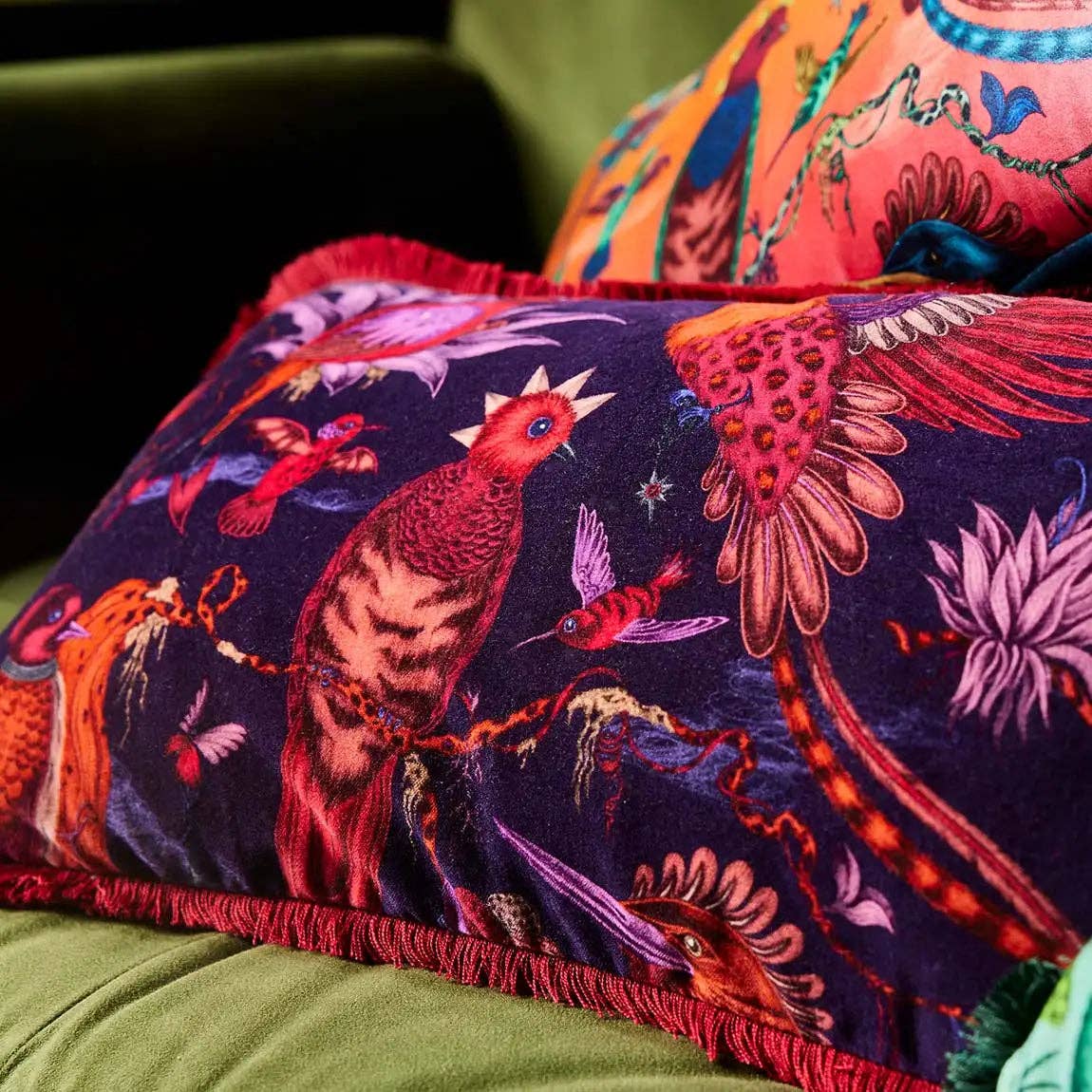 Quetzal Luxury Velvet Bolster Cushion: Violet