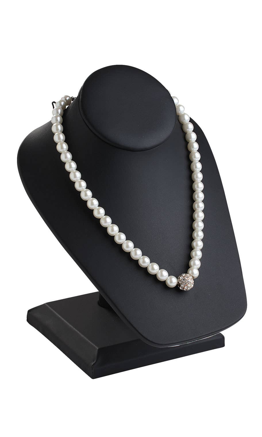 Black Faux Leather Necklace Display On Stand