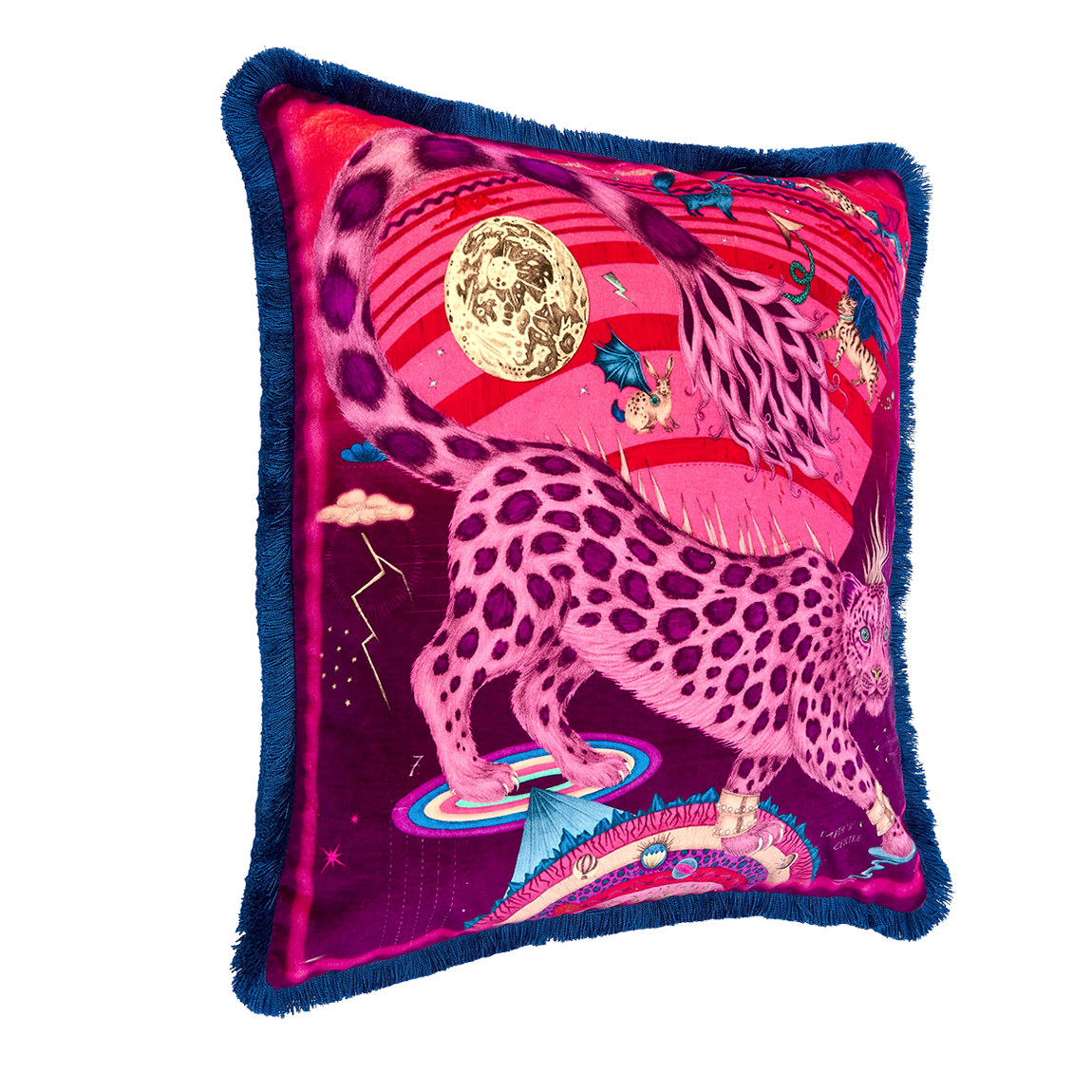 Snow Leopard Luxury Velvet Cushion: Flame