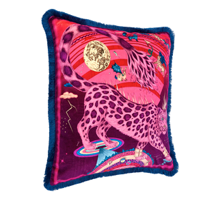 Snow Leopard Luxury Velvet Cushion: Flame