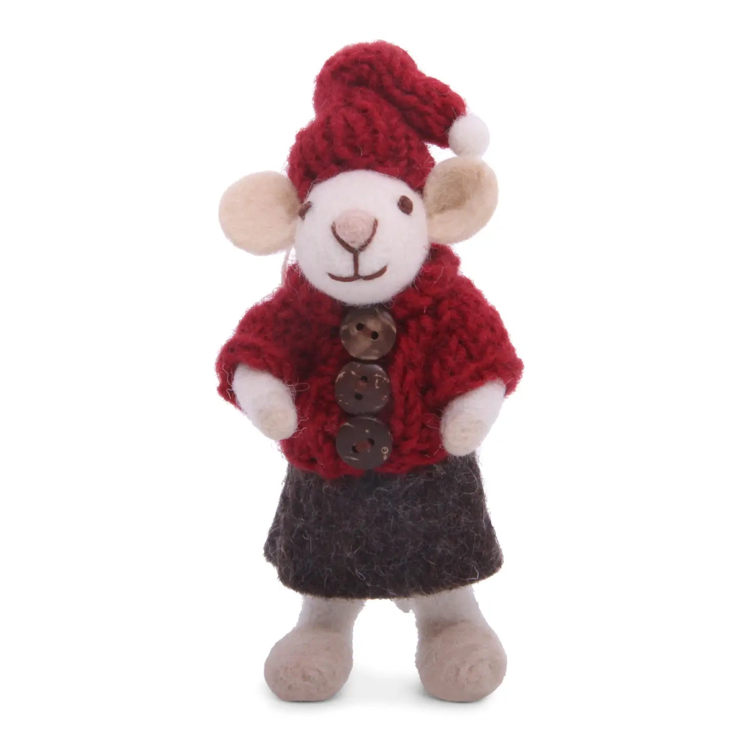 Small White Girly Mouse, Hat + Jacket Brown Skirt