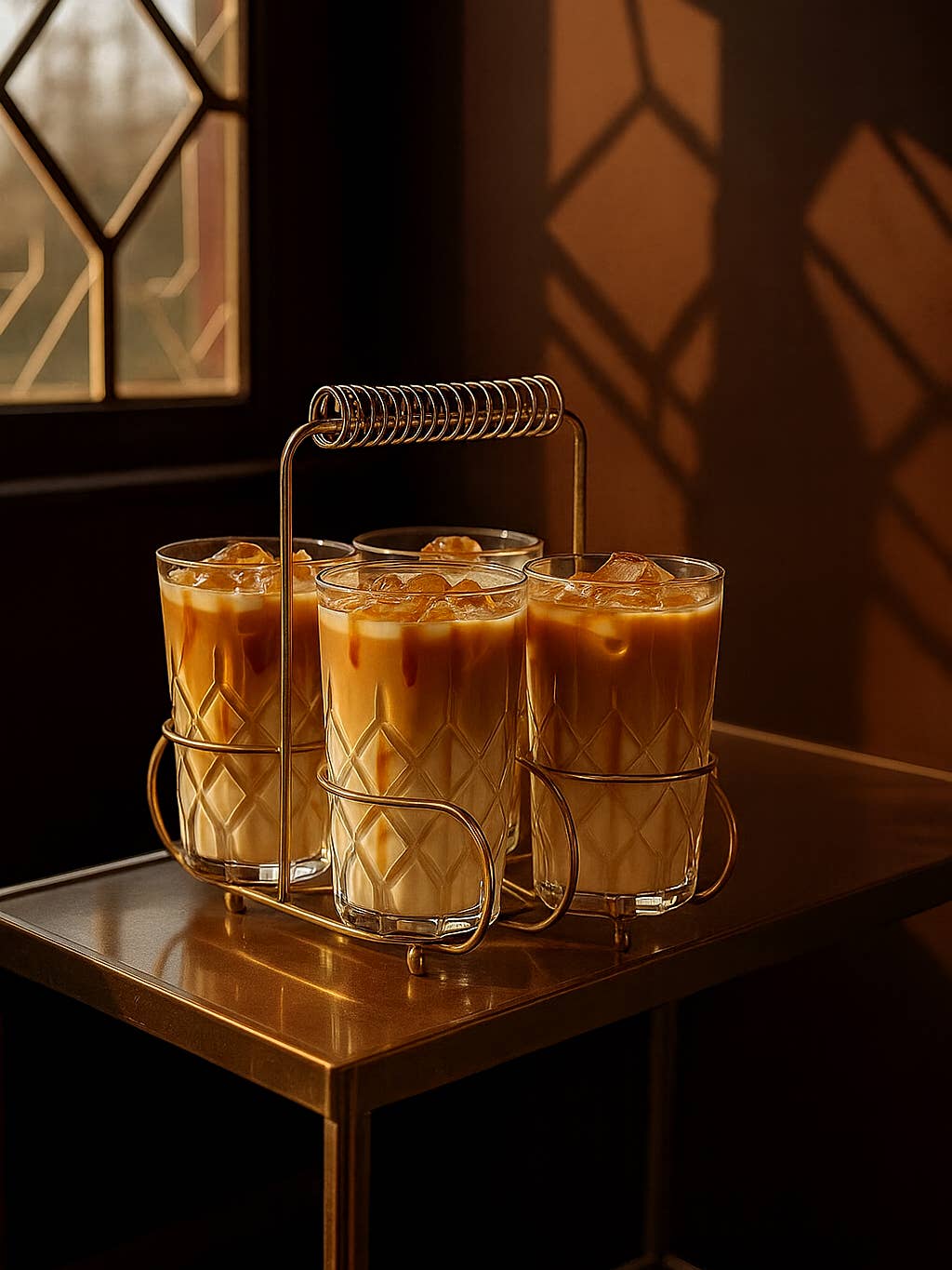 Drinking Glasses in Metal Caddy Set