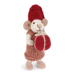 Small White Mouse, Dusty Red Dress + Present