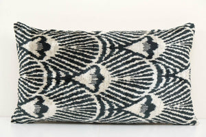 Geometric Design Ikat Velvet Pillow - Black Ethnic Silk