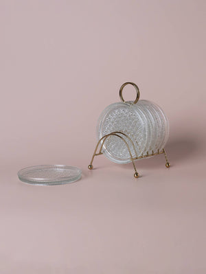 Glass Coasters Metal Caddy Set