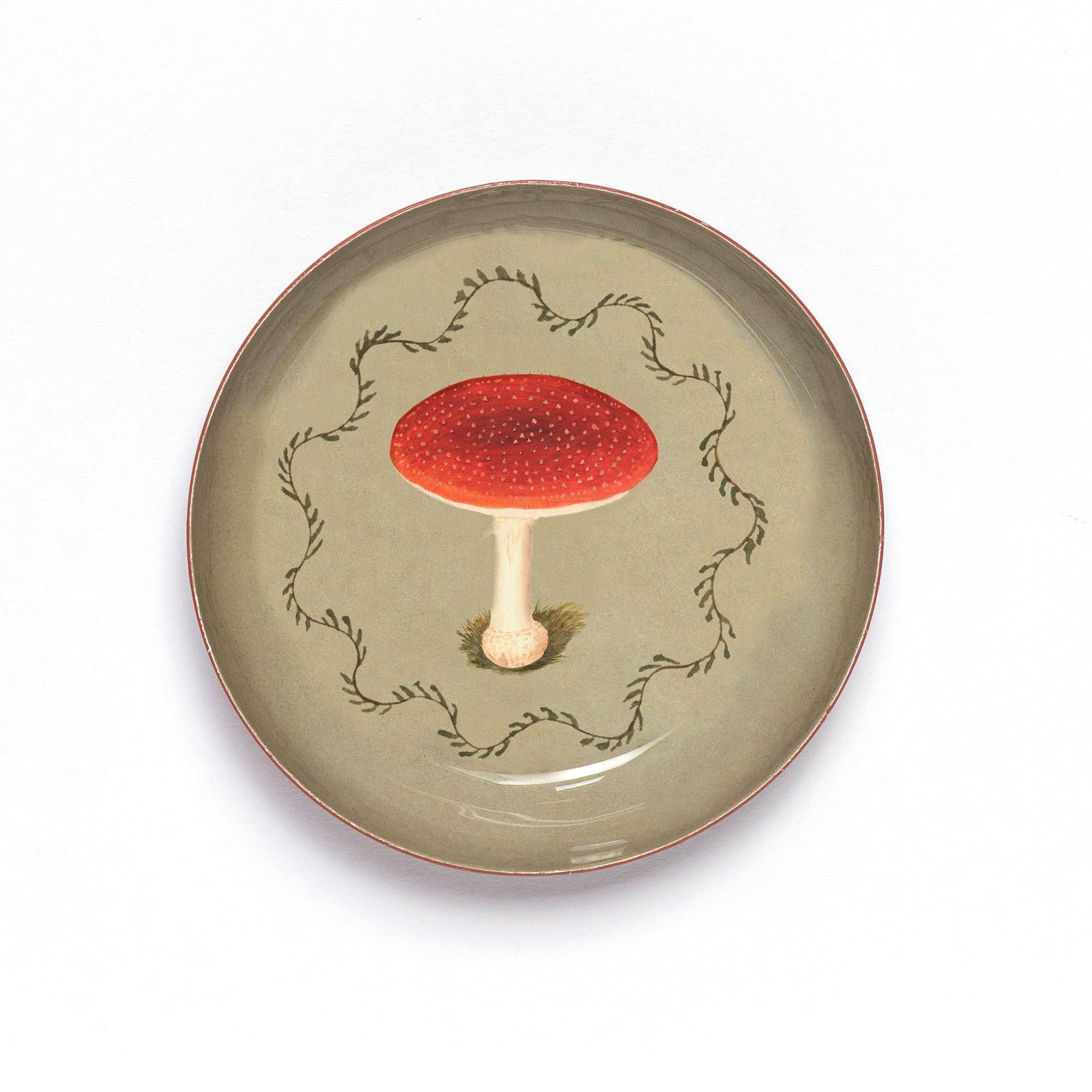 Round Enamel Tray, Mushroom