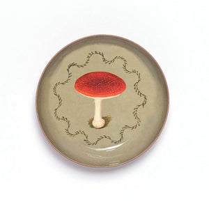 Round Enamel Tray, Mushroom