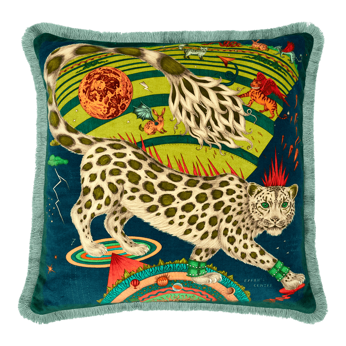 Snow Leopard Luxury Velvet Cushion: Flame