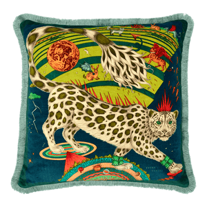 Snow Leopard Luxury Velvet Cushion: Flame