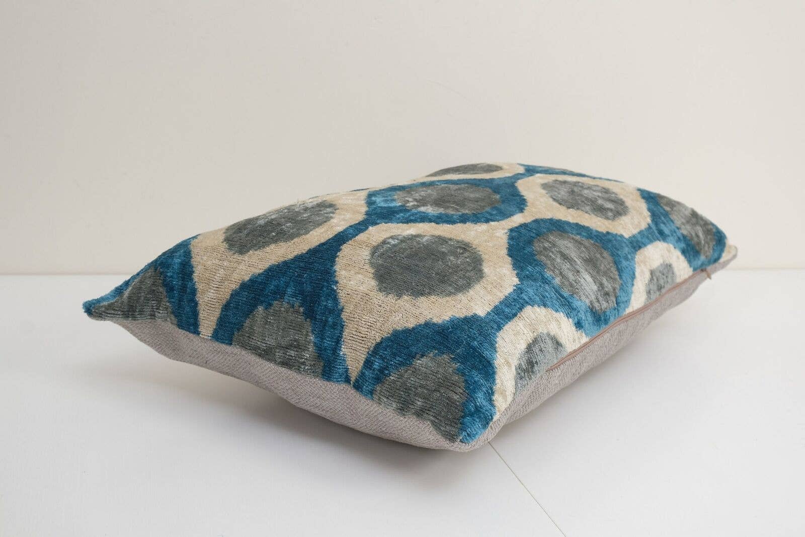 Ikat Blue Lumbar Pillow - Silk Ikat Velvet Pillow - Lumbar