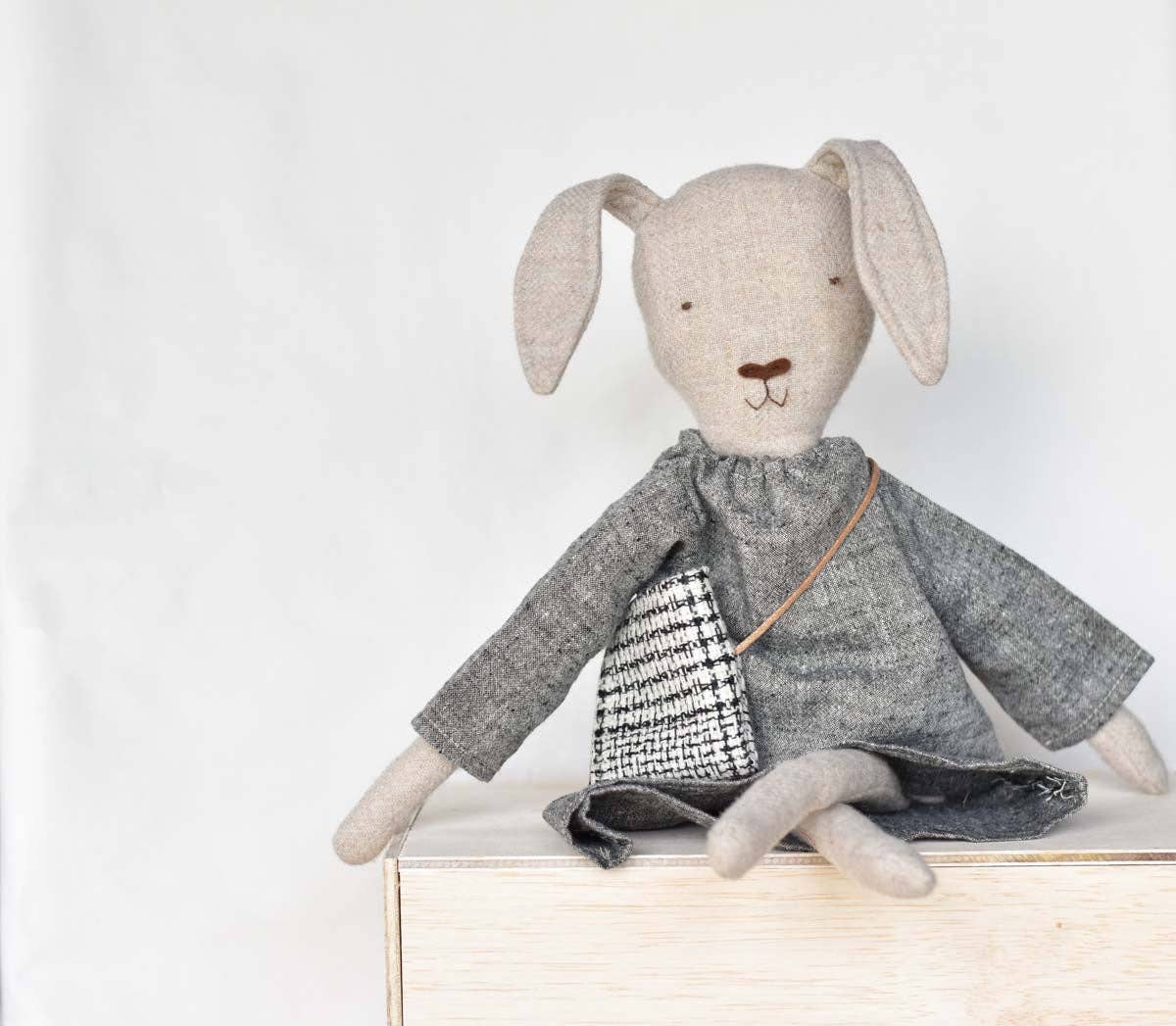 Ruthie The Rabbit Doll, Charcoal Chambray Day Dress