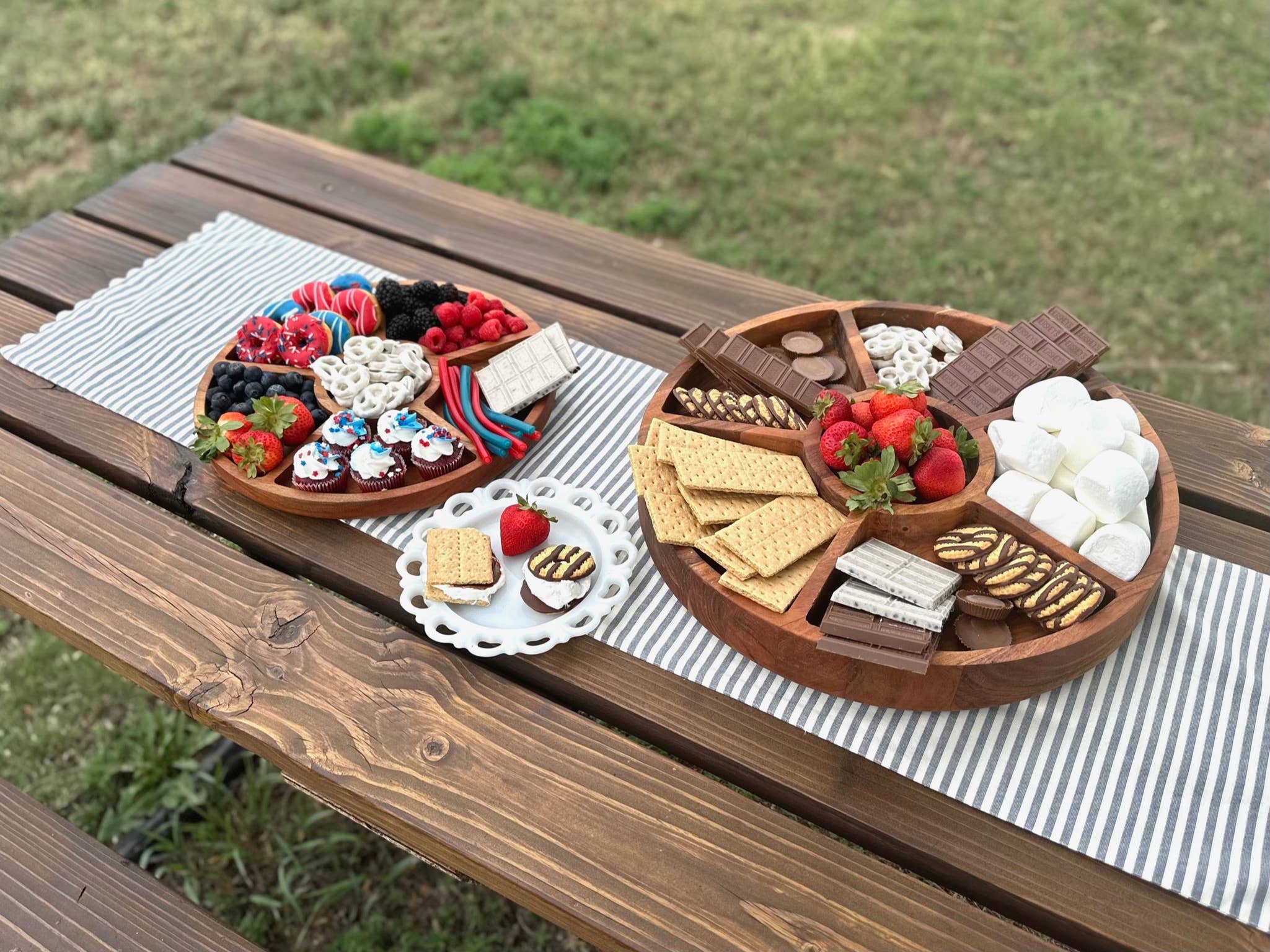 Large Divided Round Wood Tray