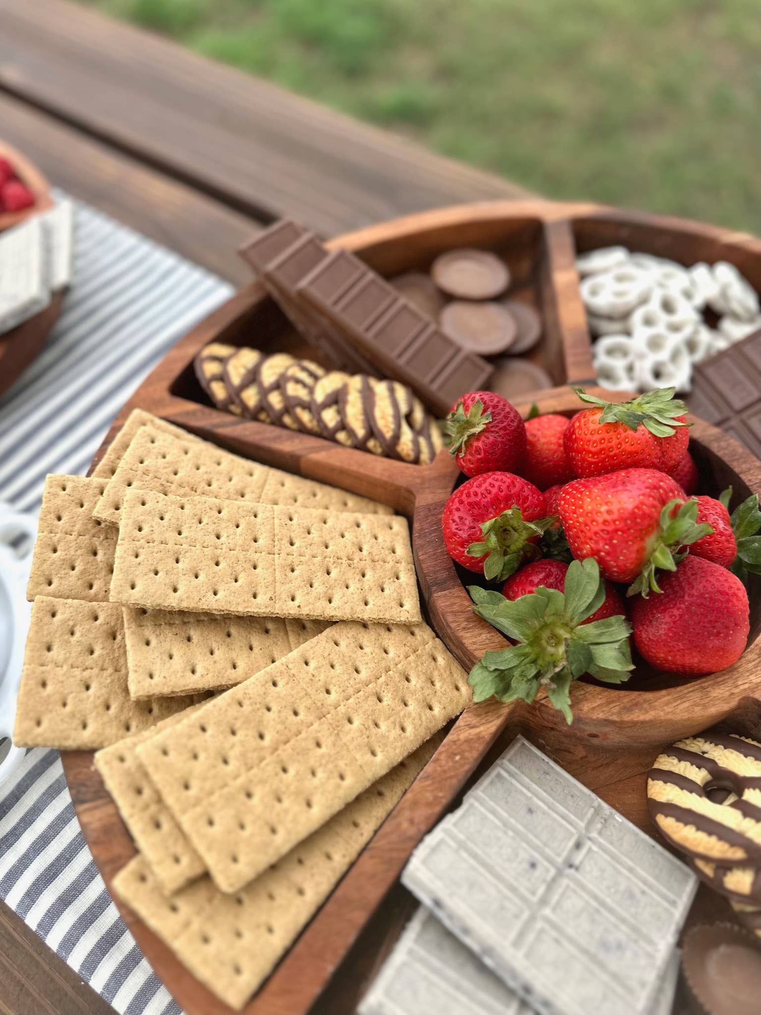 Large Divided Round Wood Tray