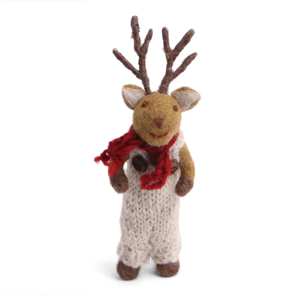 Small Brown Boy Deer, Grey Pants + Scarf