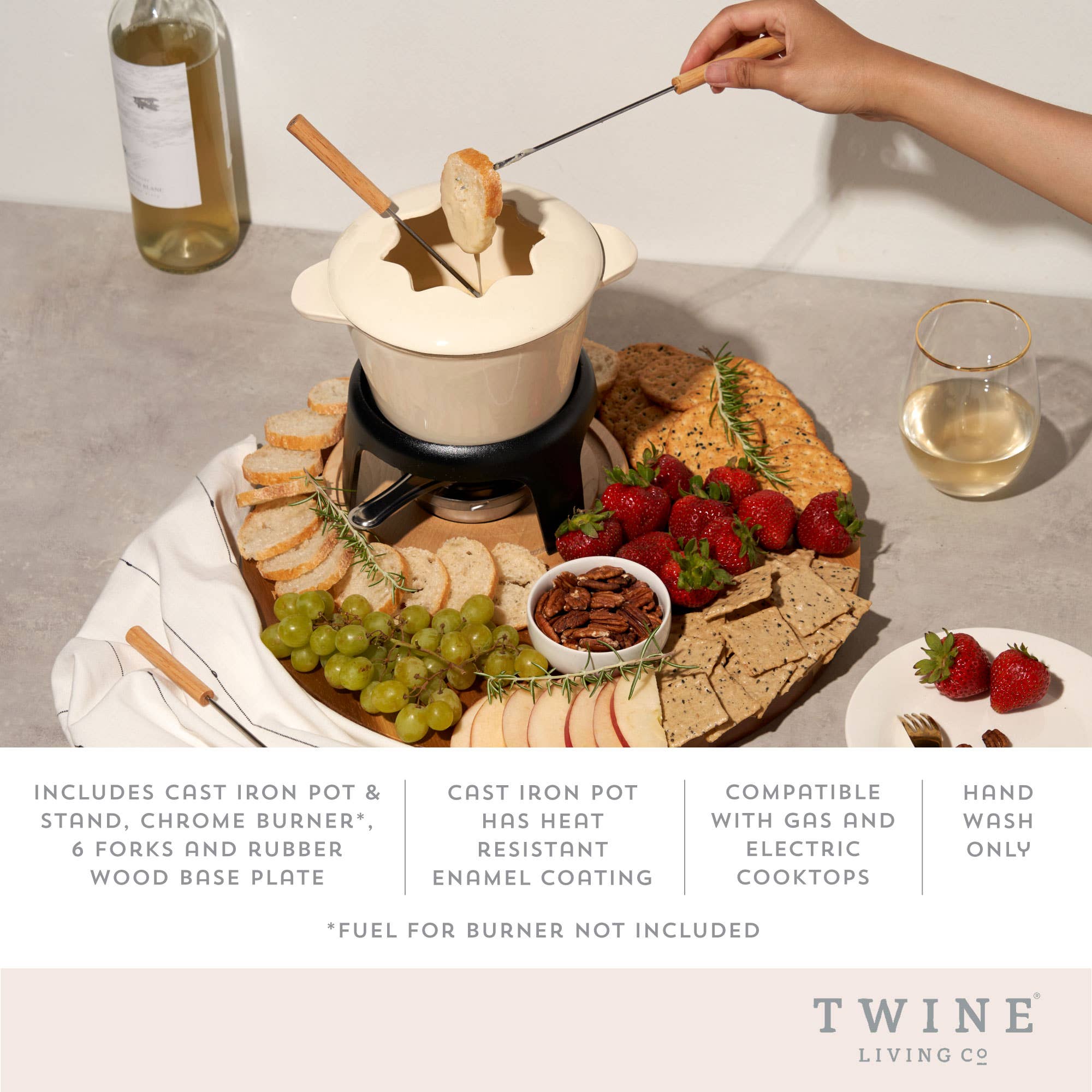 Enamel Coated-Finish Cast Iron Fondue Set