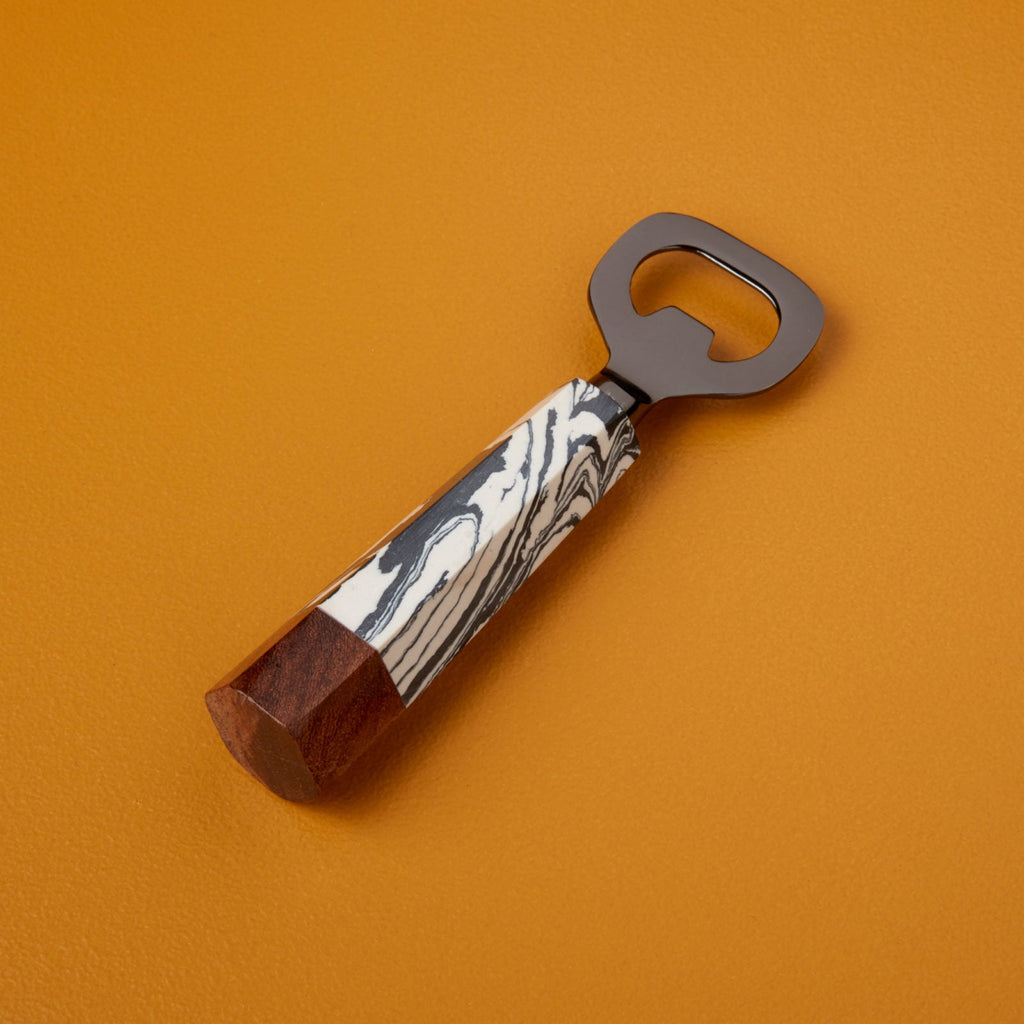 Zebra Marble + Wood Bottle Opener