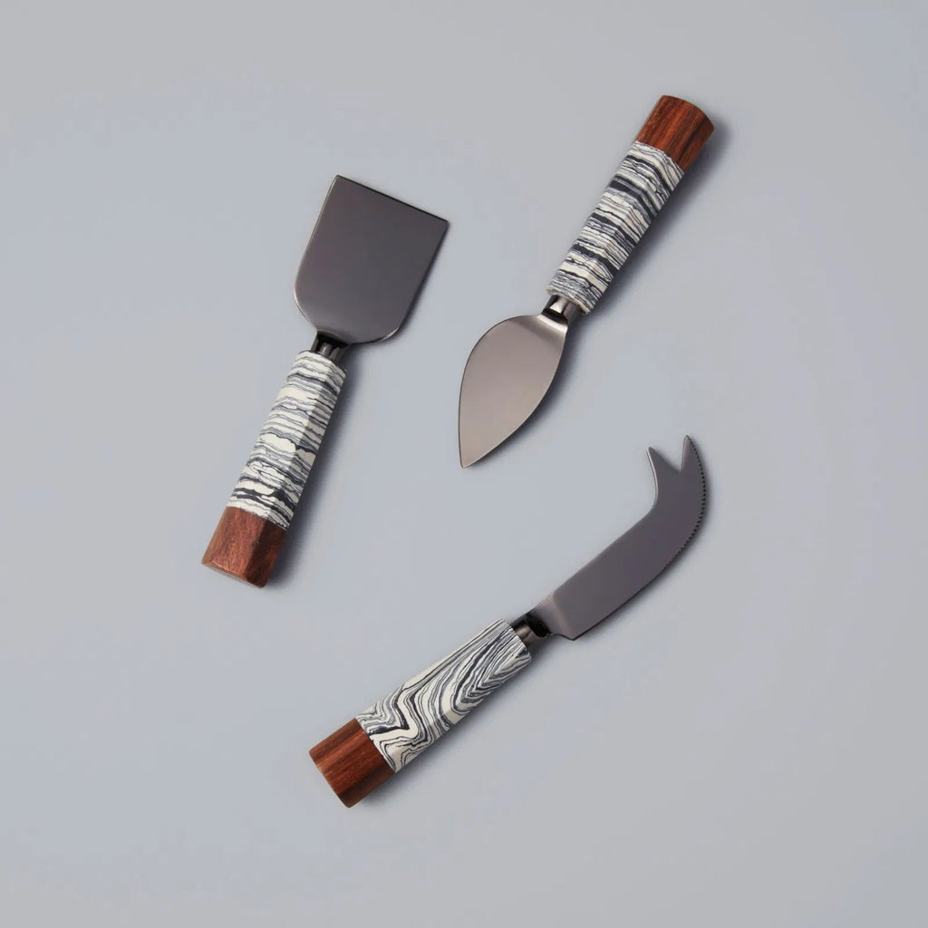 Zebra Marble + Wood Cheese Set/3