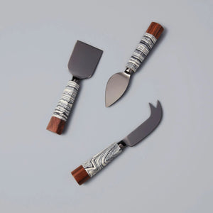 Zebra Marble + Wood Cheese Set/3