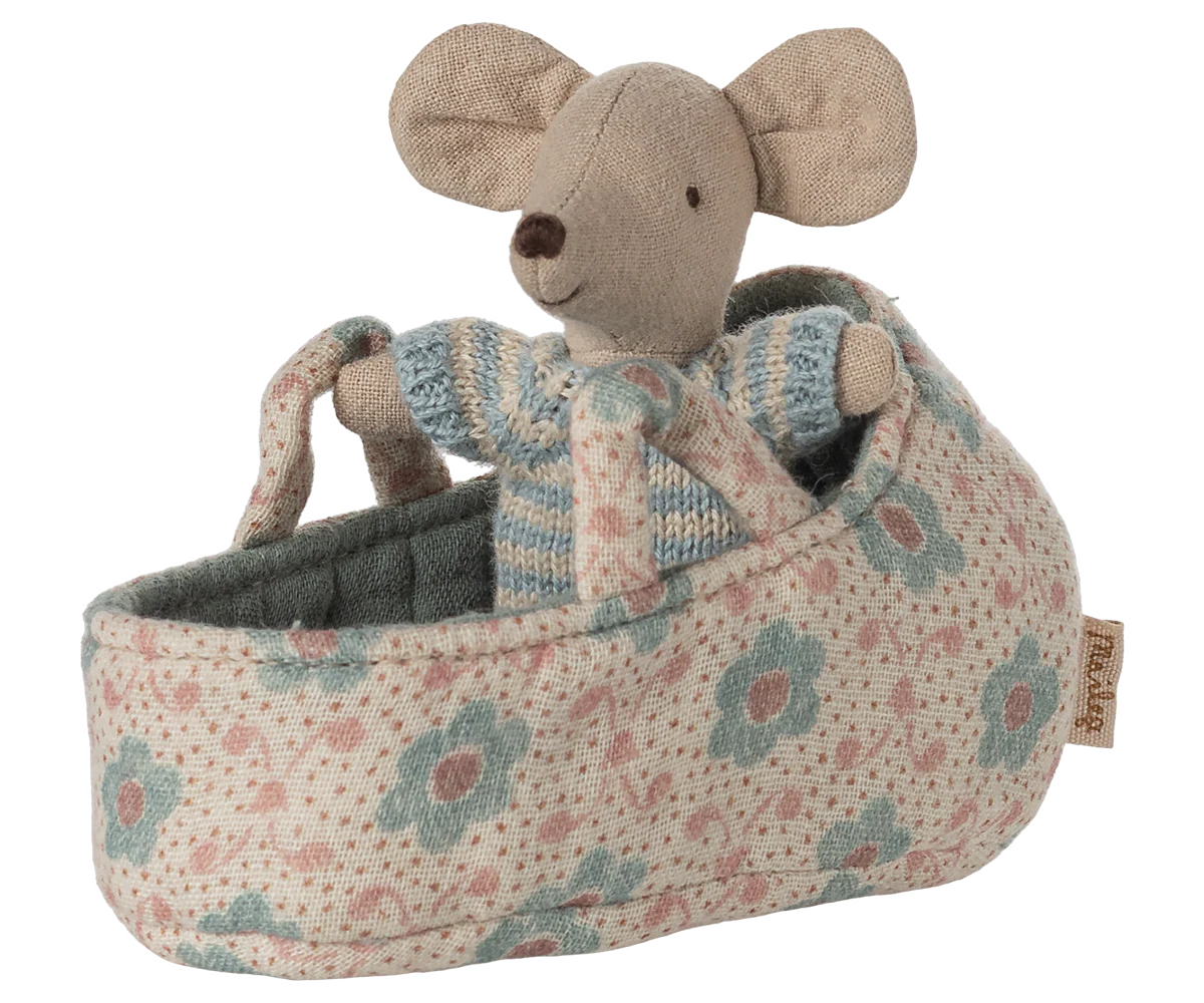 Baby Mouse In Carrycot, Blue