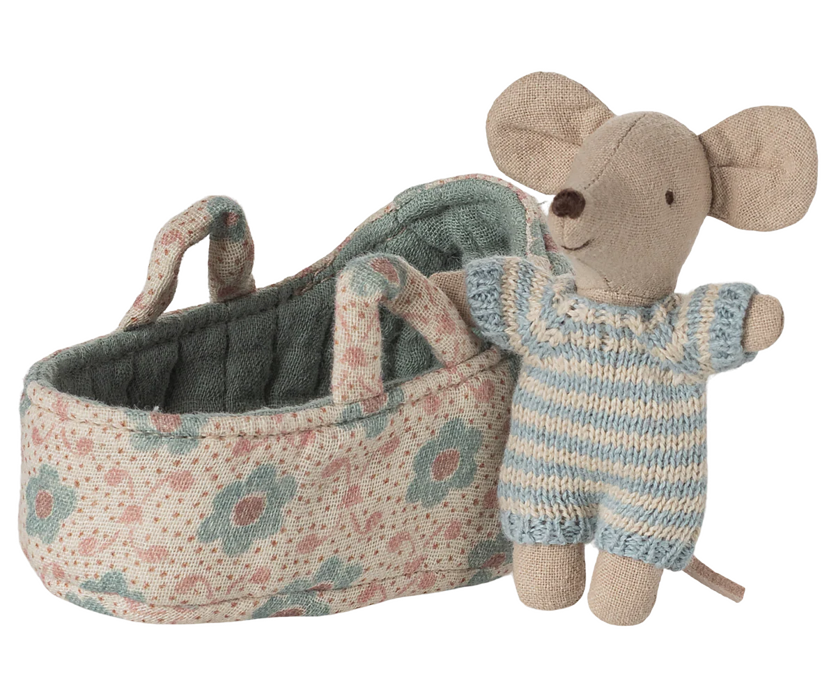 Baby Mouse In Carrycot, Blue
