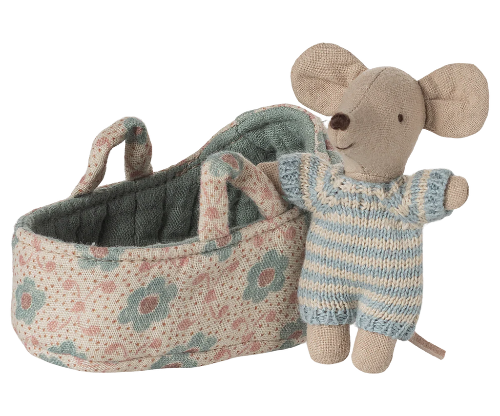 Baby Mouse In Carrycot, Blue
