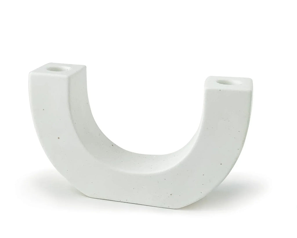 Ceramic Double Candleholder, White